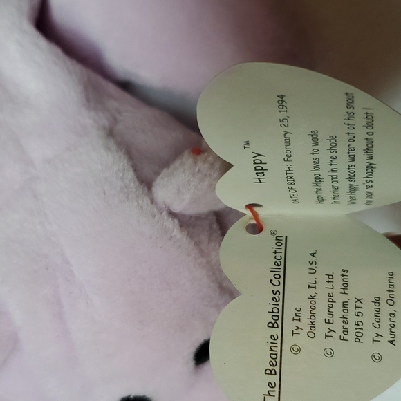 Happy the hippo, Ty beanie Babies Collect Mint Retired 1994 Purple Hippopotamus - Picture 2 of 7